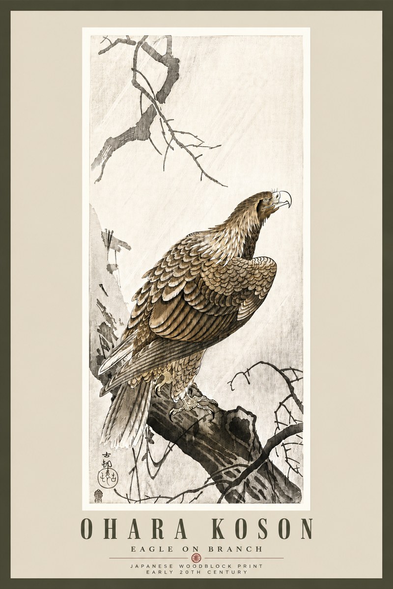 Ohara Koson Eagle on Branch No5 - Plakat