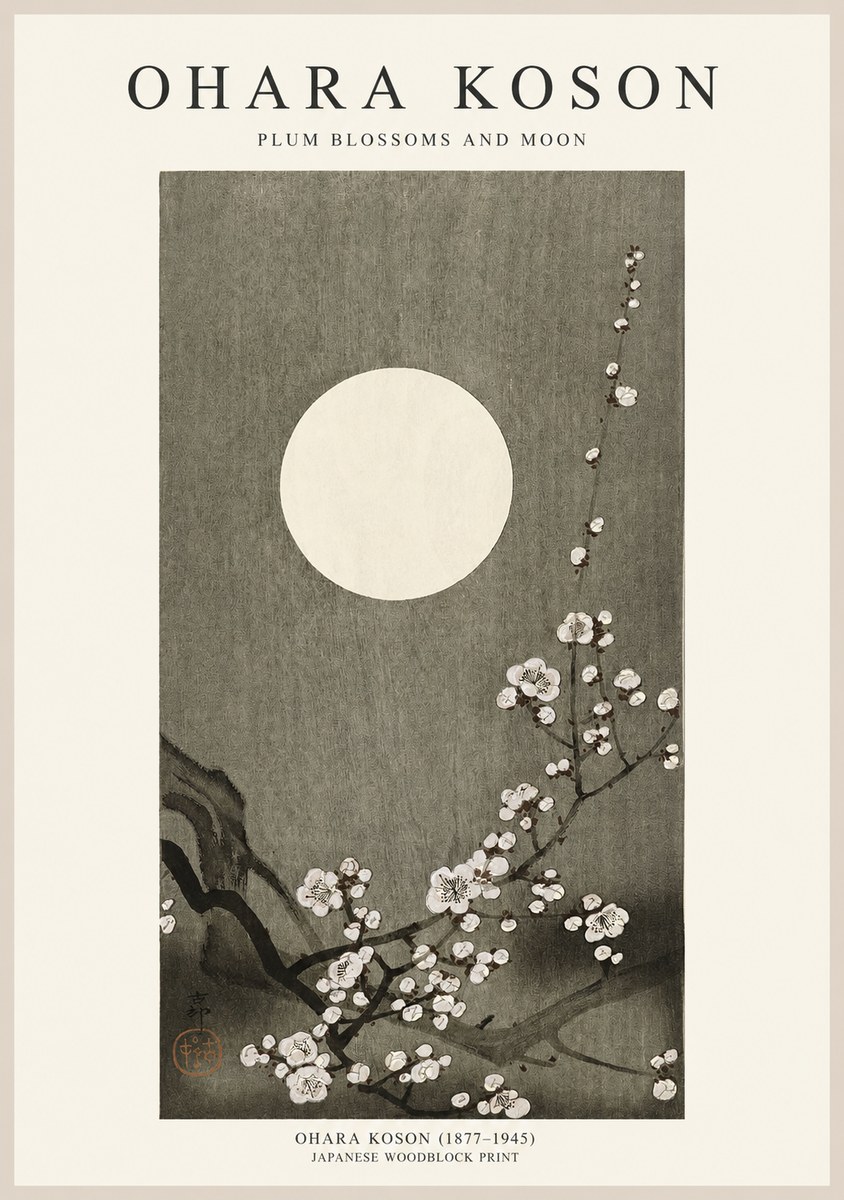 Ohara Koson Plum Blossoms and Moon No1 - Plakat