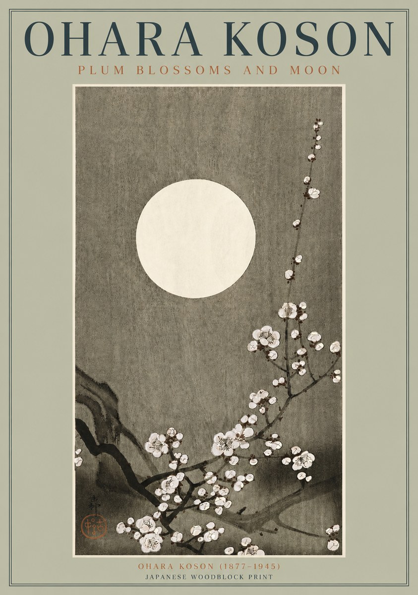 Ohara Koson Plum Blossoms and Moon No3 - Plakat