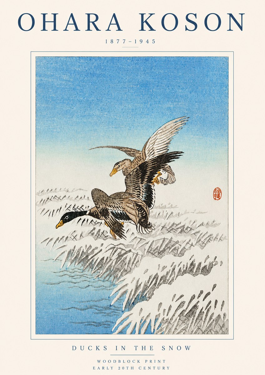 Ohara Koson Ducks in the Snow No3 - Plakat