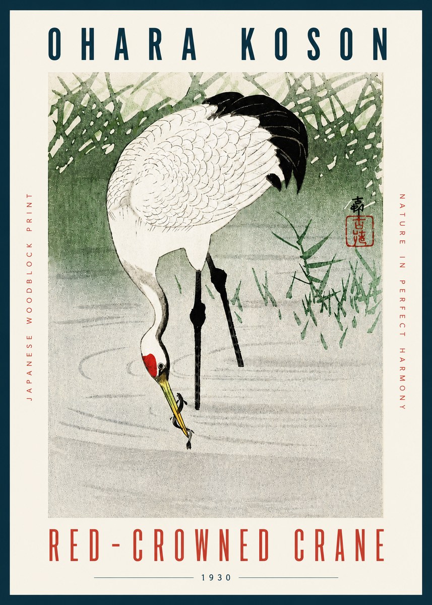 Ohara Koson Red-crowned Crane No4 - Plakat