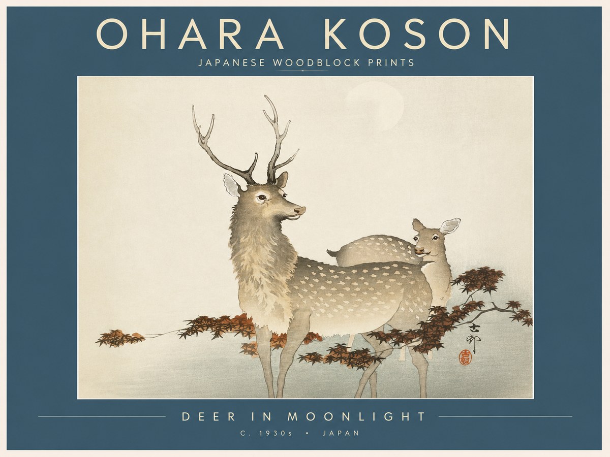 Ohara Koson Deer in Moonlight No2 - Plakat