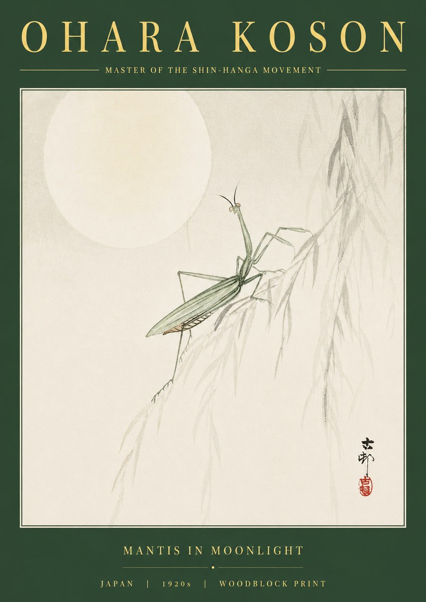 Ohara Koson Mantis in Moonlight No2 - Plakat