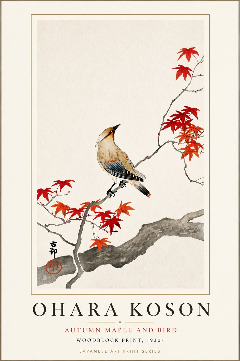 Ohara Koson Autumn Maple and Bird No3 - Plakat