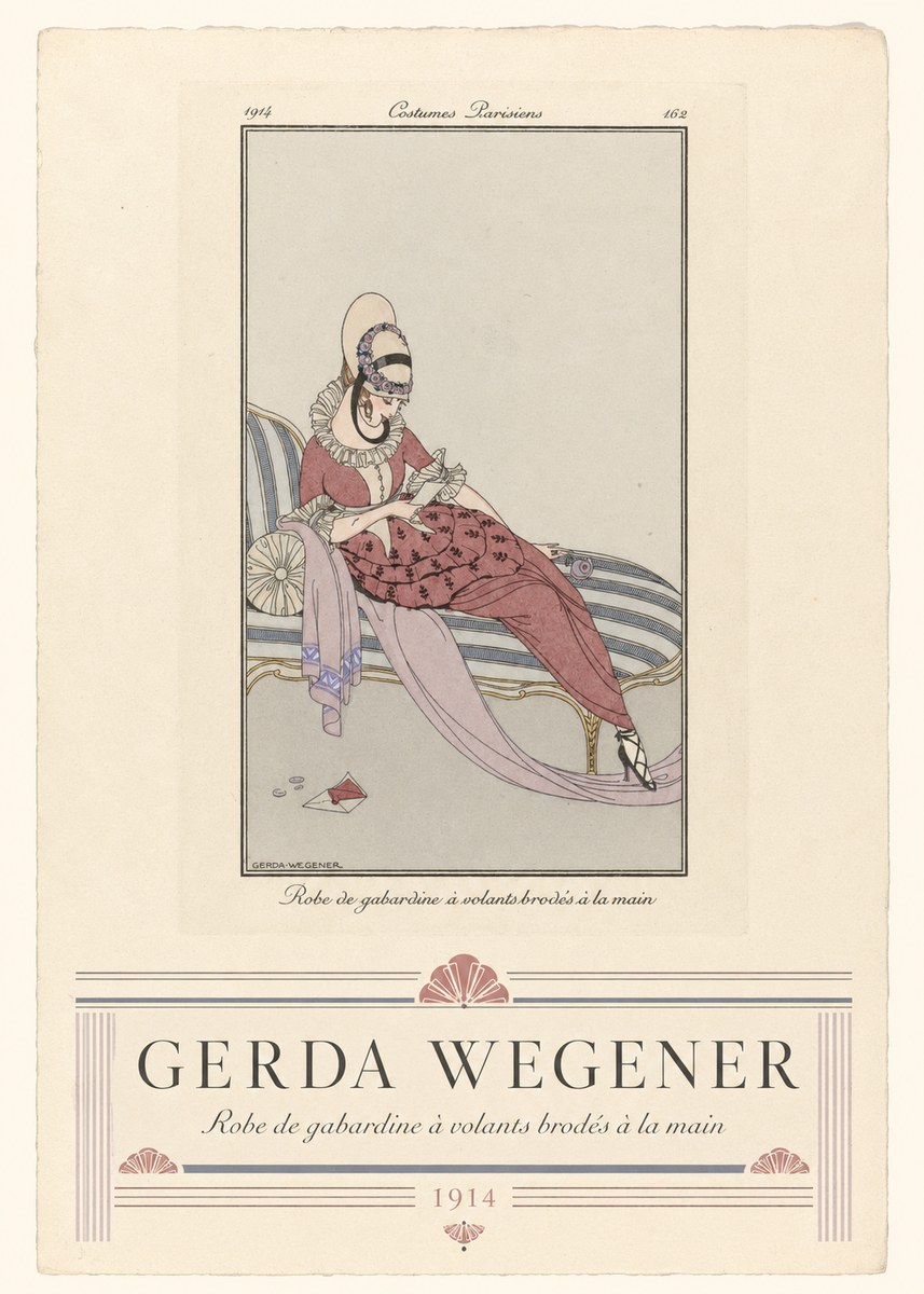 Gerda Wegener Robe De Gabardine À Volants Brodés À La Main I No3 - Plakat