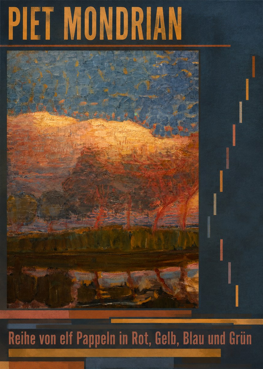 Piet Mondrian Reihe Von Elf Pappeln in Rot, Gelb, Blau Und Grün No6 - Plakat