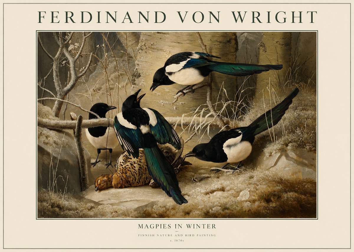 Ferdinand von Wright Magpies in Winter No1 - Plakat