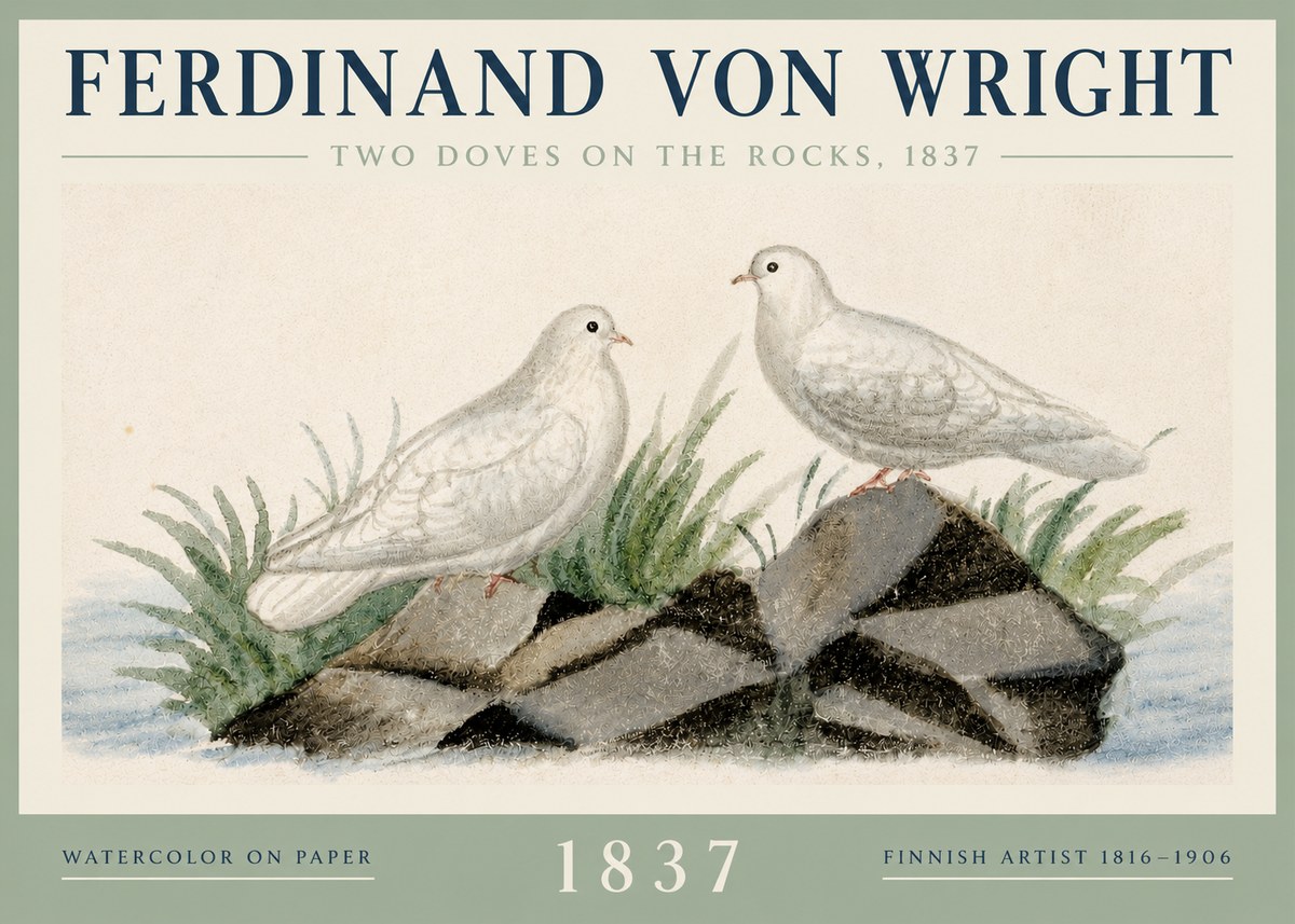 Ferdinand von Wright Two Doves on the Rocks, 1837 No3 - Plakat