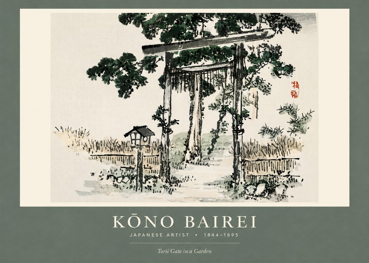 Kōno Bairei Torii Gate in a Garden No2 - Plakat