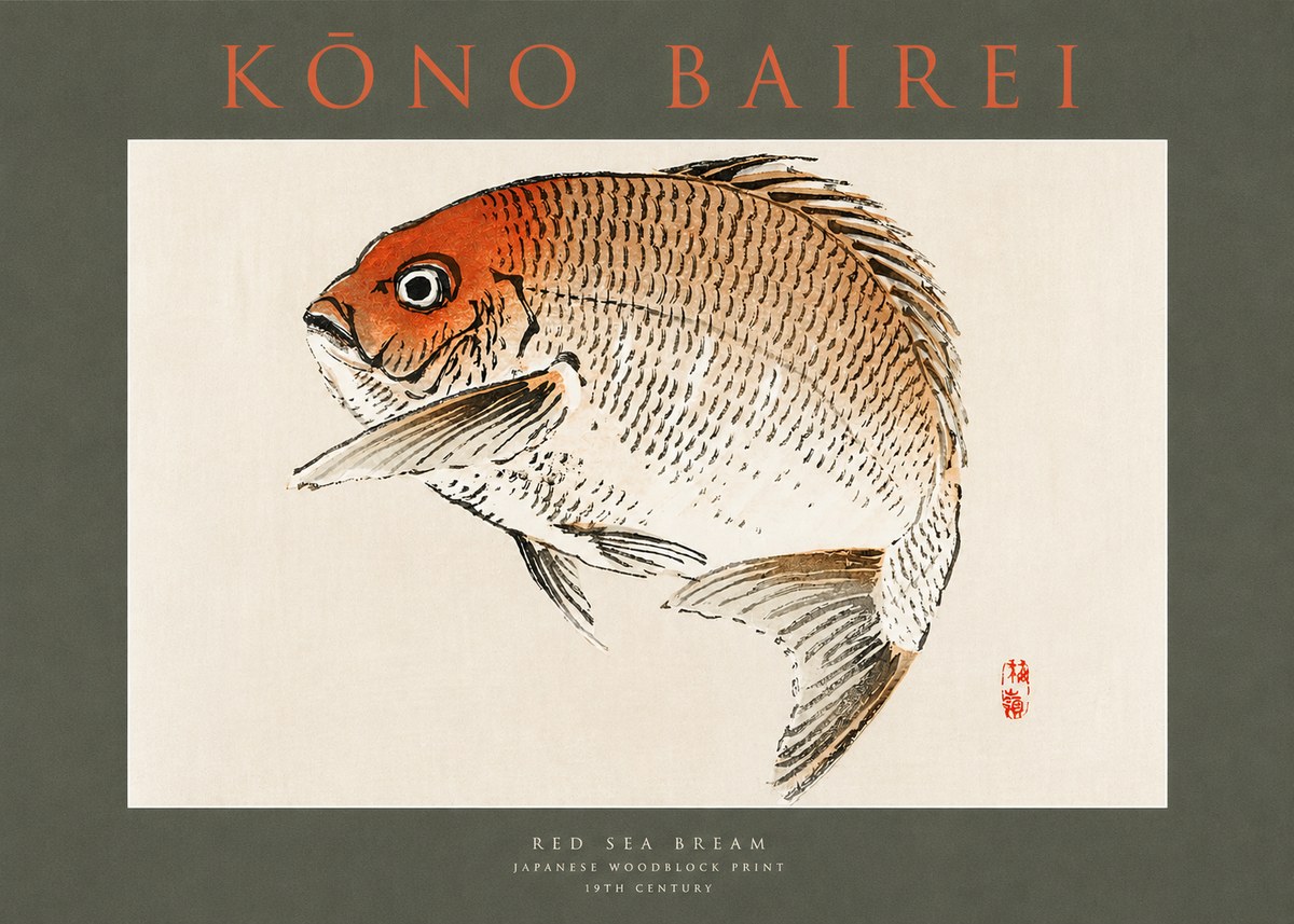 Kōno Bairei Red Sea Bream No2 - Plakat