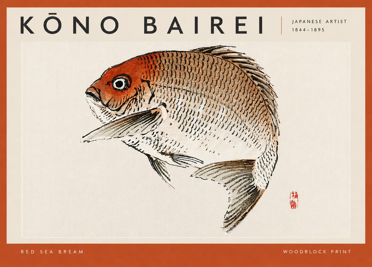 Kōno Bairei Red Sea Bream No4 - Plakat