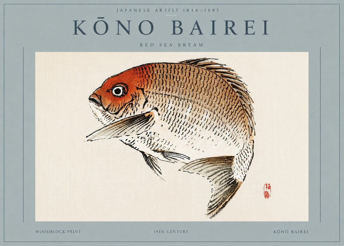 Kōno Bairei Red Sea Bream No5 - Plakat