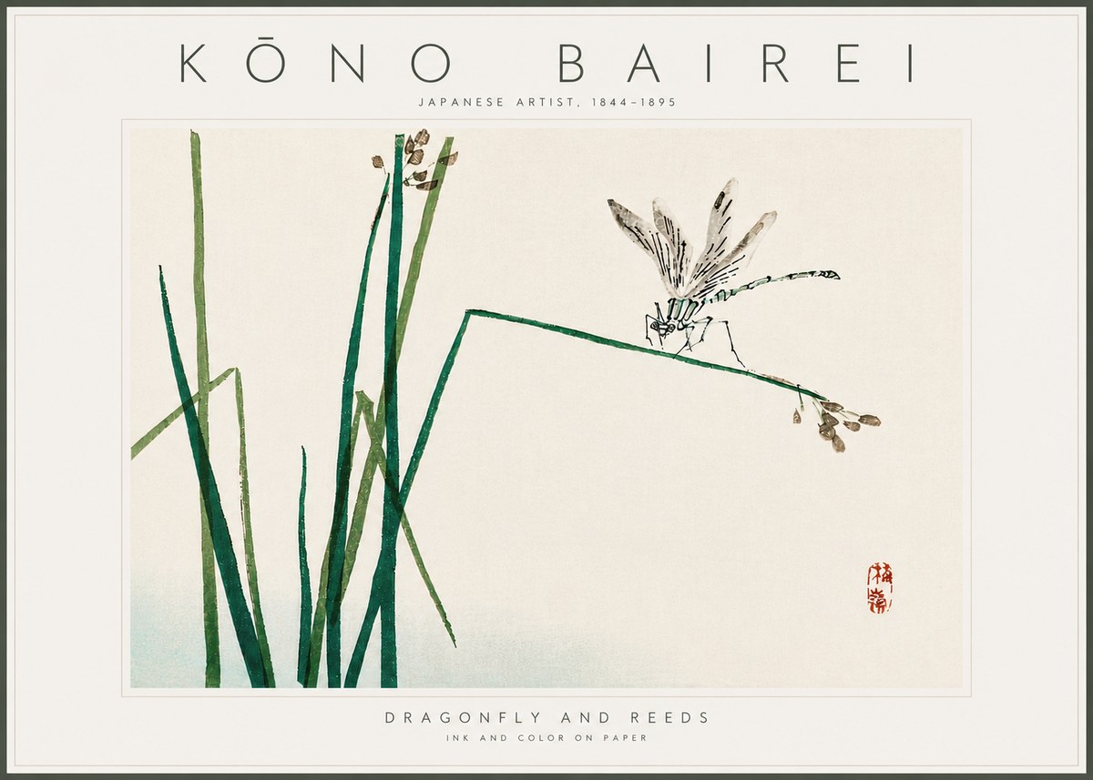 Kōno Bairei Dragonfly and Reeds No6 - Plakat