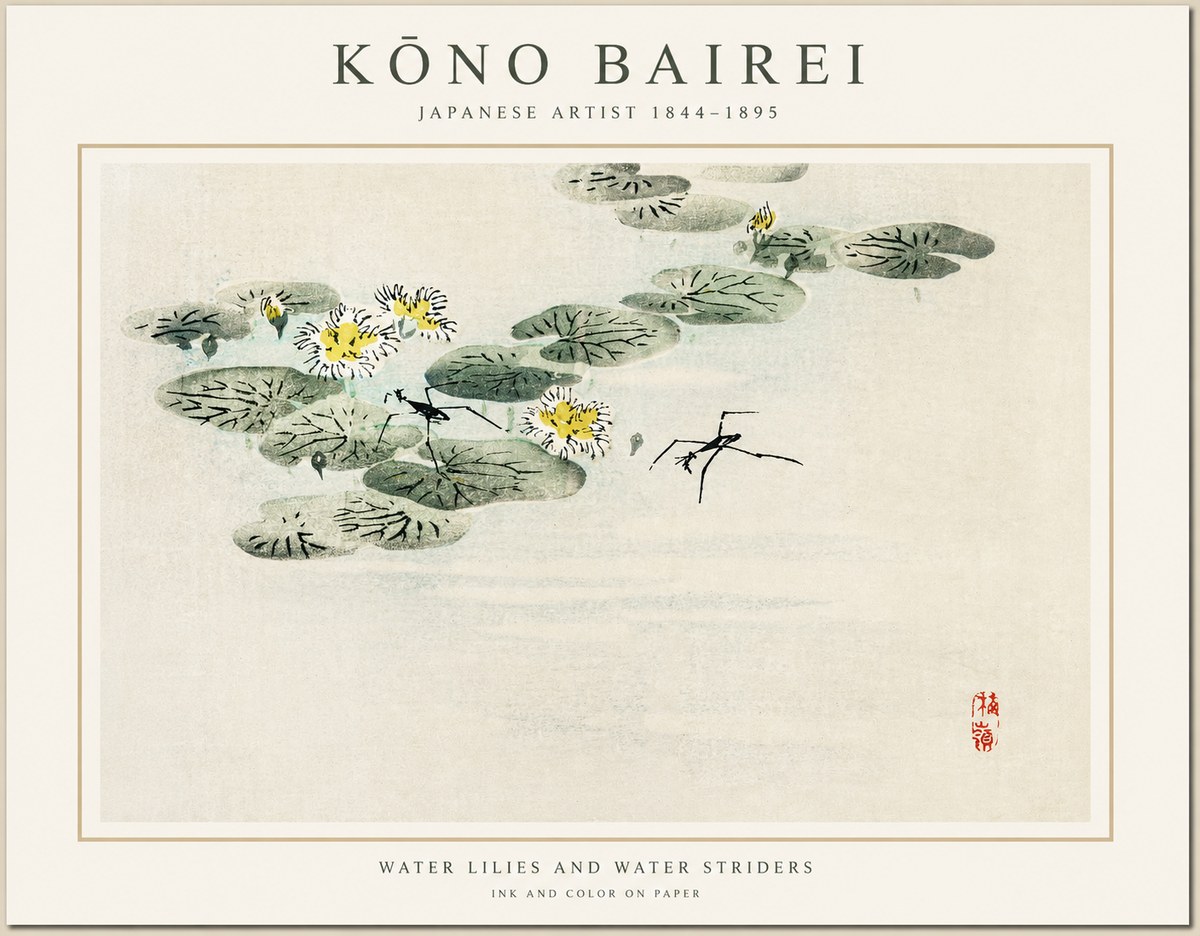 Kōno Bairei Water Lilies and Water Striders No1 - Plakat