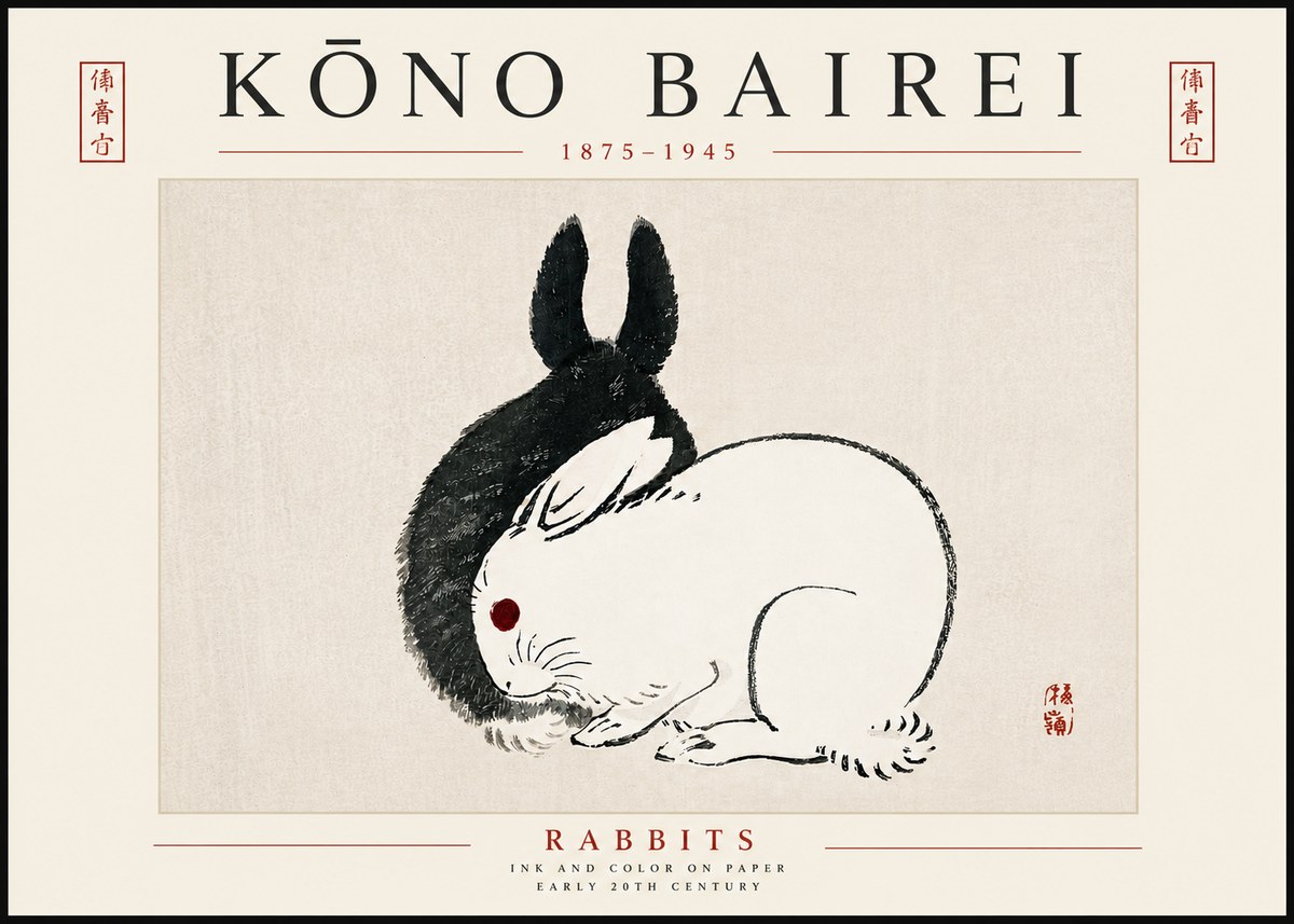 Kōno Bairei Rabbits No5 - Plakat