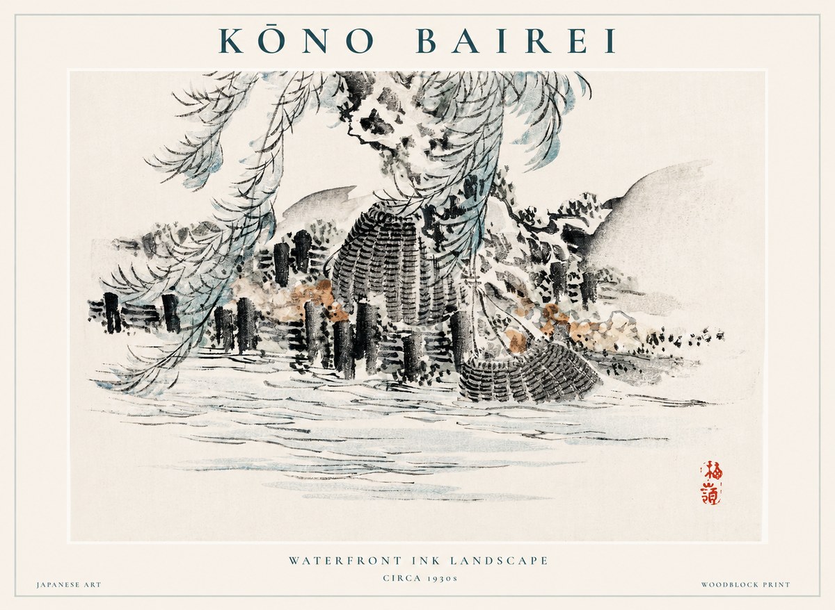 Kōno Bairei Waterfront Ink Landscape No1 - Plakat