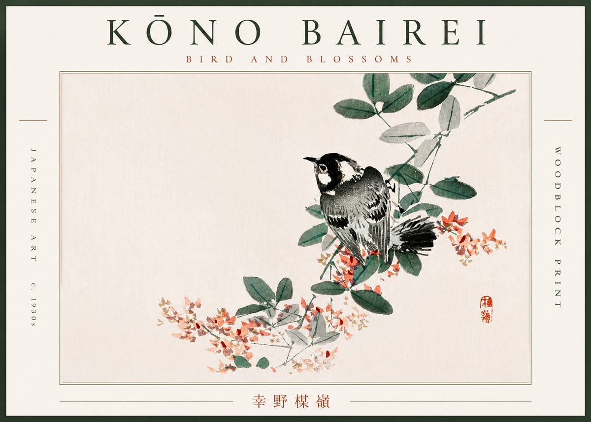 Kōno Bairei Bird and Blossoms No6 - Plakat