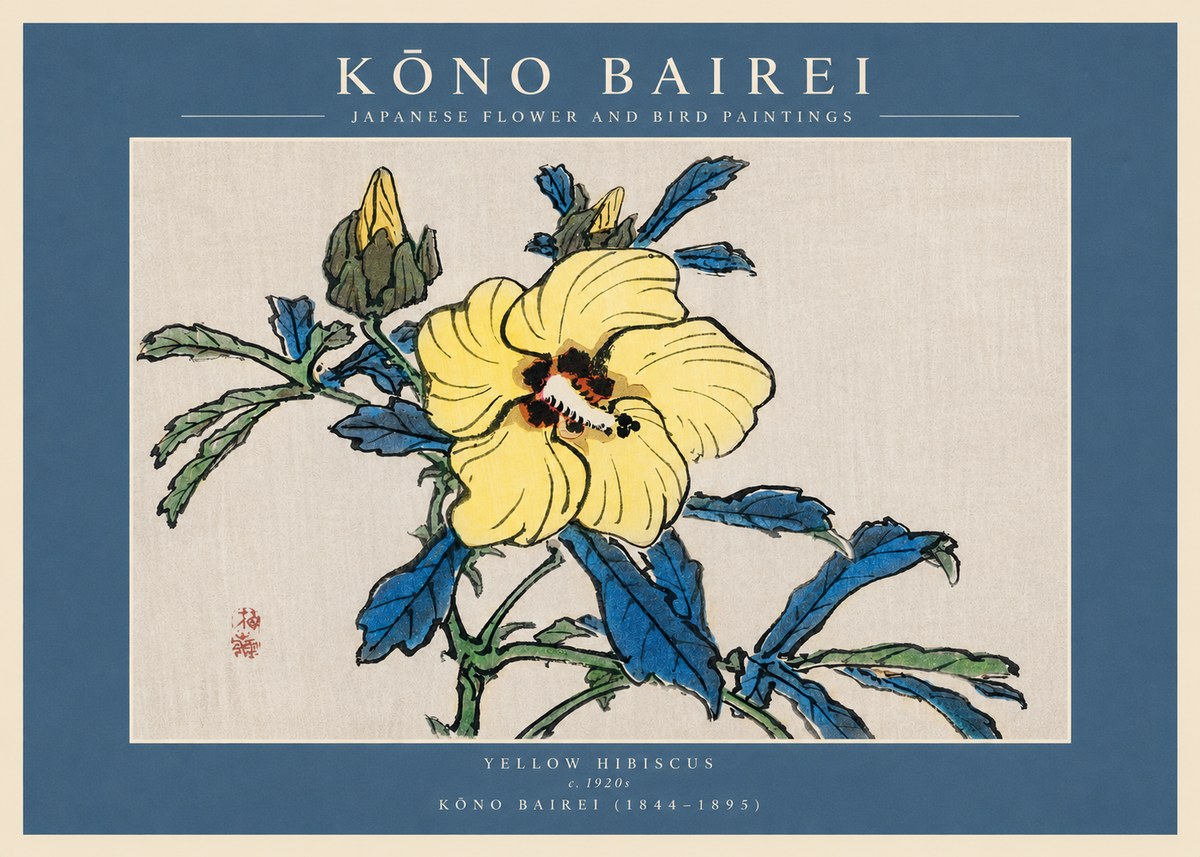 Kōno Bairei Yellow Hibiscus No3 - Plakat