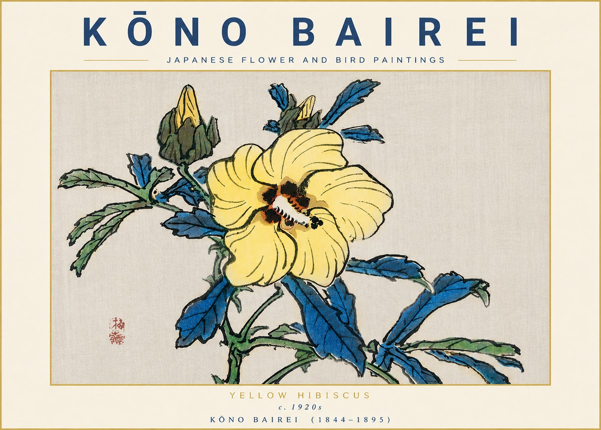 Kōno Bairei Yellow Hibiscus No6 - Plakat