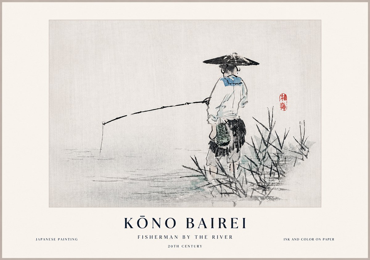 Kōno Bairei Fisherman by the River No1 - Plakat