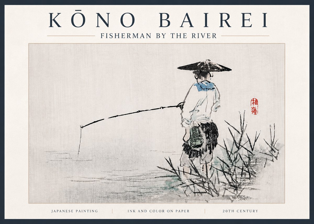 Kōno Bairei Fisherman by the River No3 - Plakat