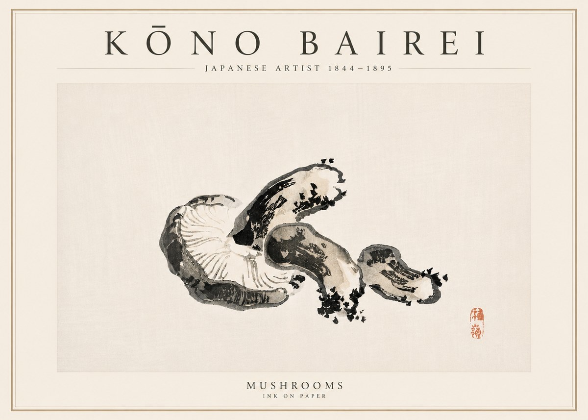 Kōno Bairei Mushrooms No6 - Plakat