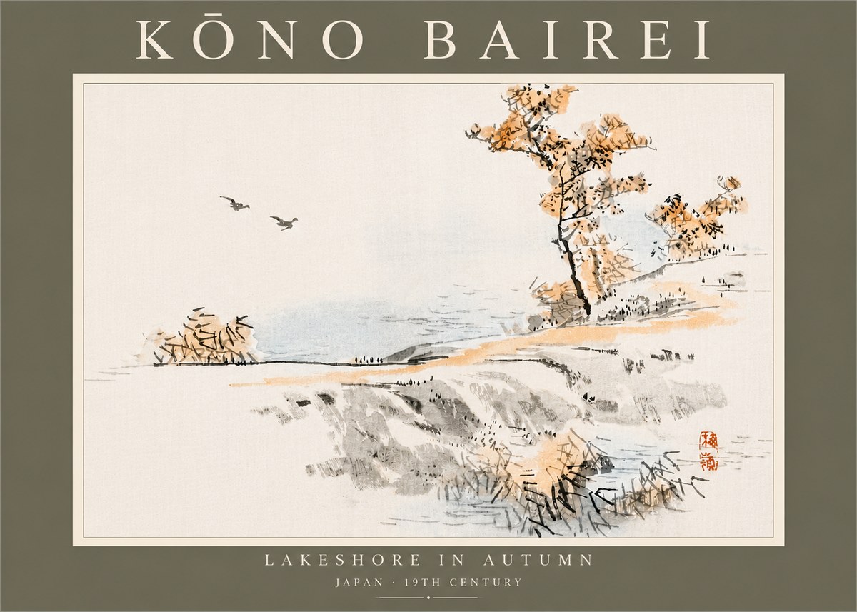 Kōno Bairei Lakeshore in Autumn No5 - Plakat