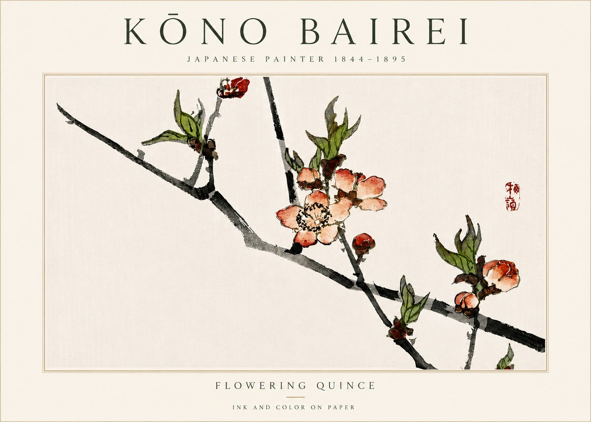 Kōno Bairei Flowering Quince No5 - Plakat