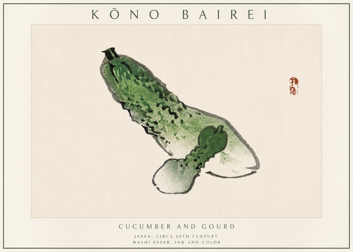 Kōno Bairei Cucumber and Gourd No3 - Plakat