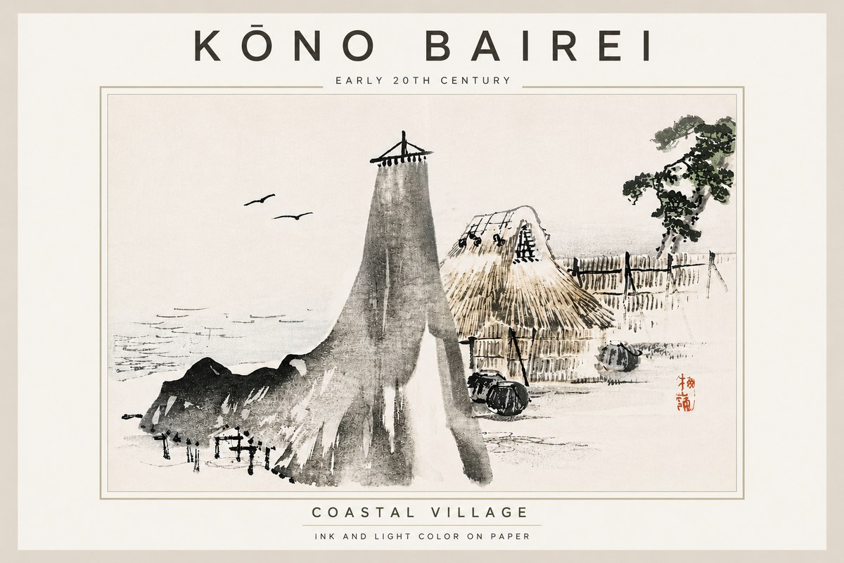 Kōno Bairei Coastal Village No5 - Plakat