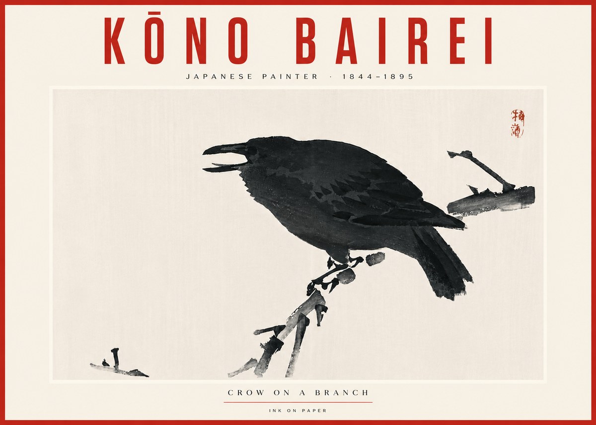 Kōno Bairei Crow on a Branch No5 - Plakat