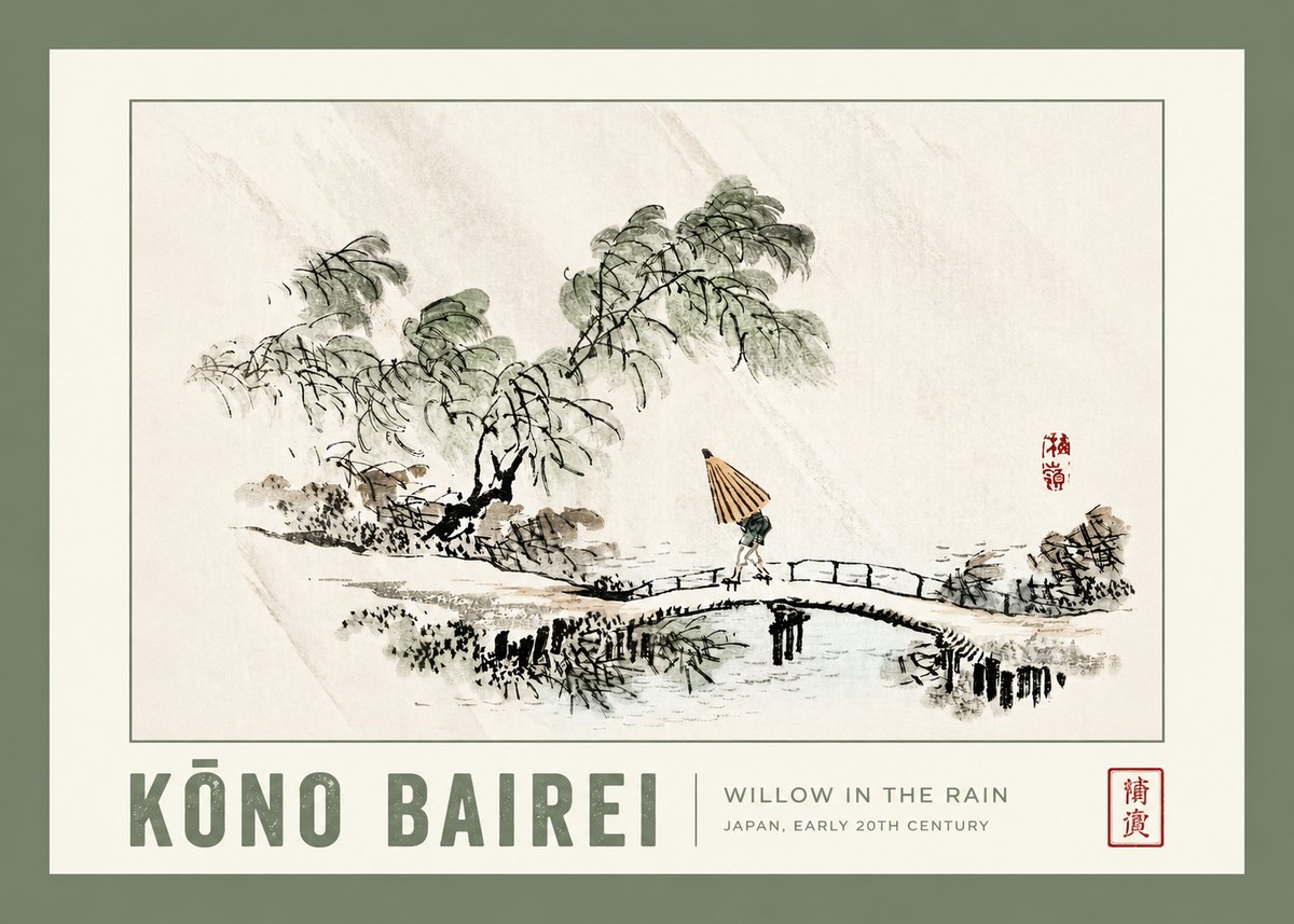 Kōno Bairei Willow in the Rain No2 - Plakat