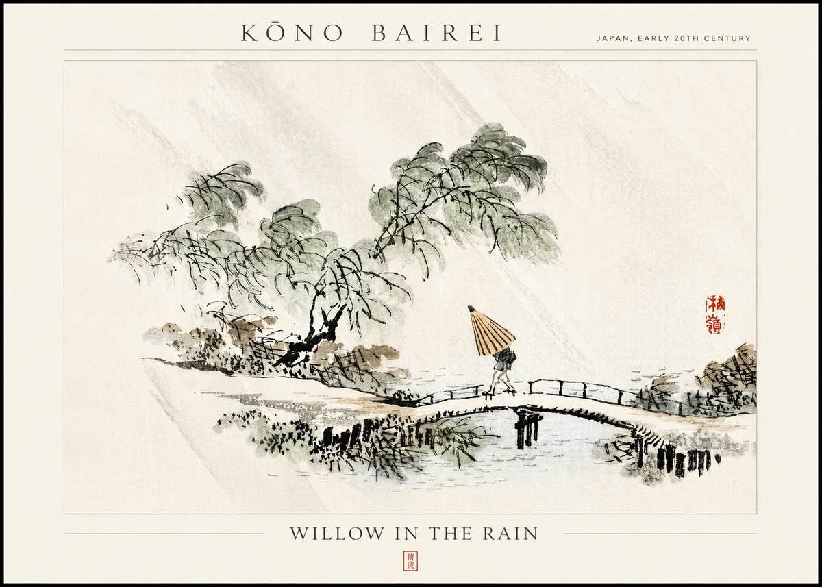 Kōno Bairei Willow in the Rain No3 - Plakat