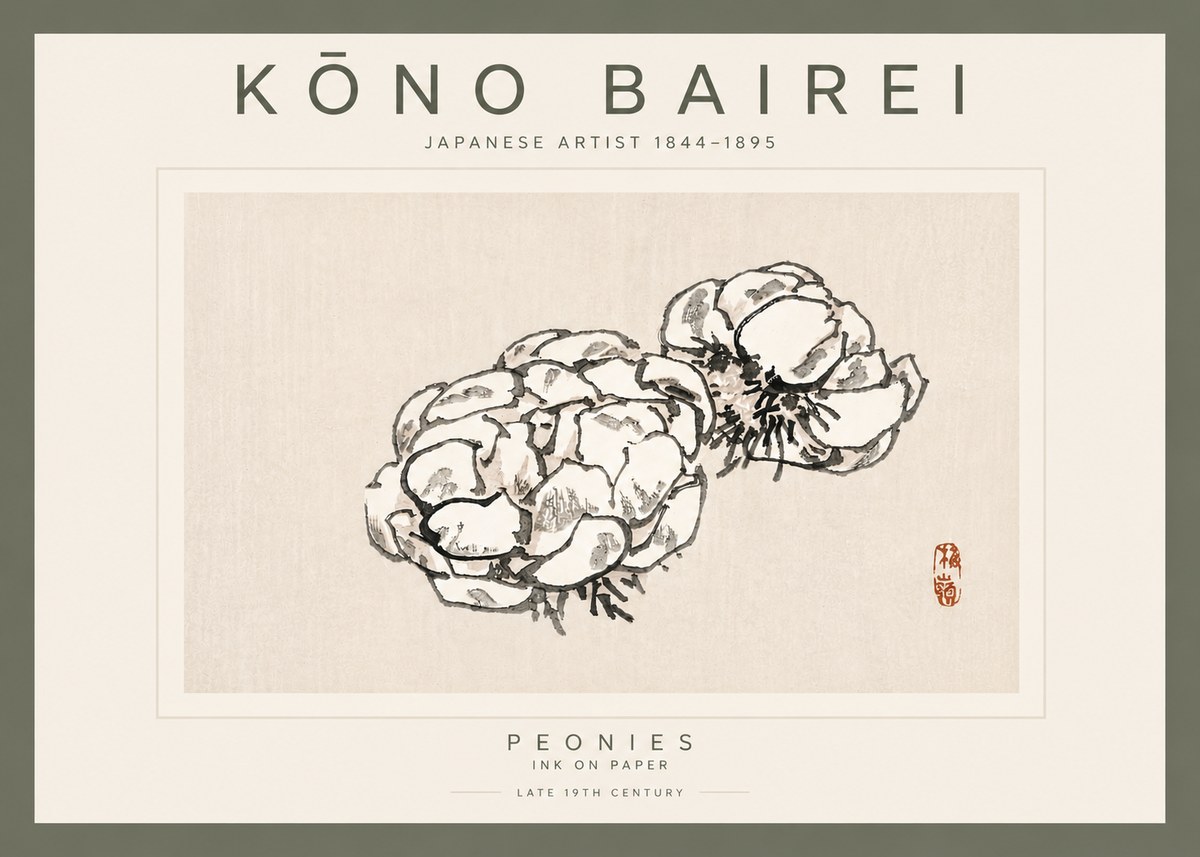 Kōno Bairei Peonies No5 - Plakat