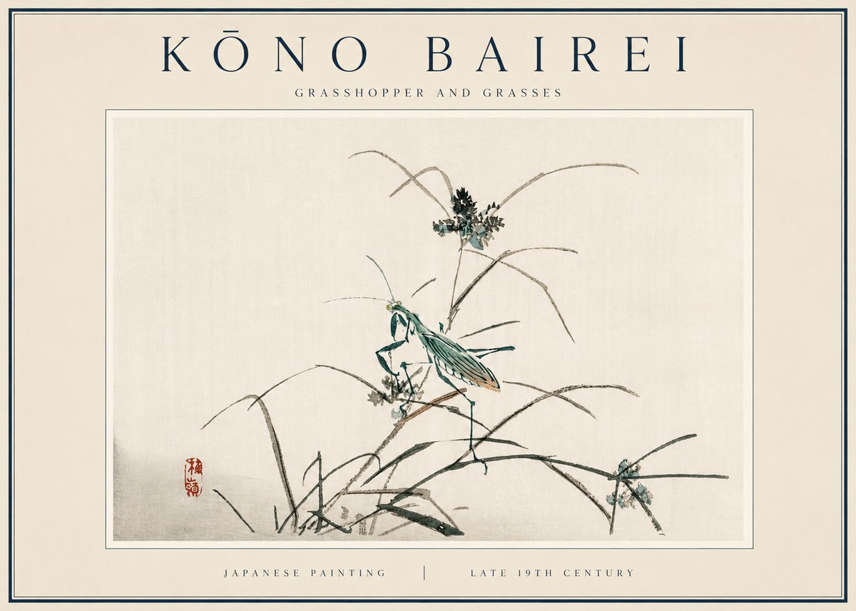 Kōno Bairei Grasshopper and Grasses No3 - Plakat