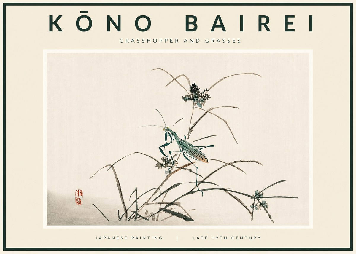 Kōno Bairei Grasshopper and Grasses No5 - Plakat