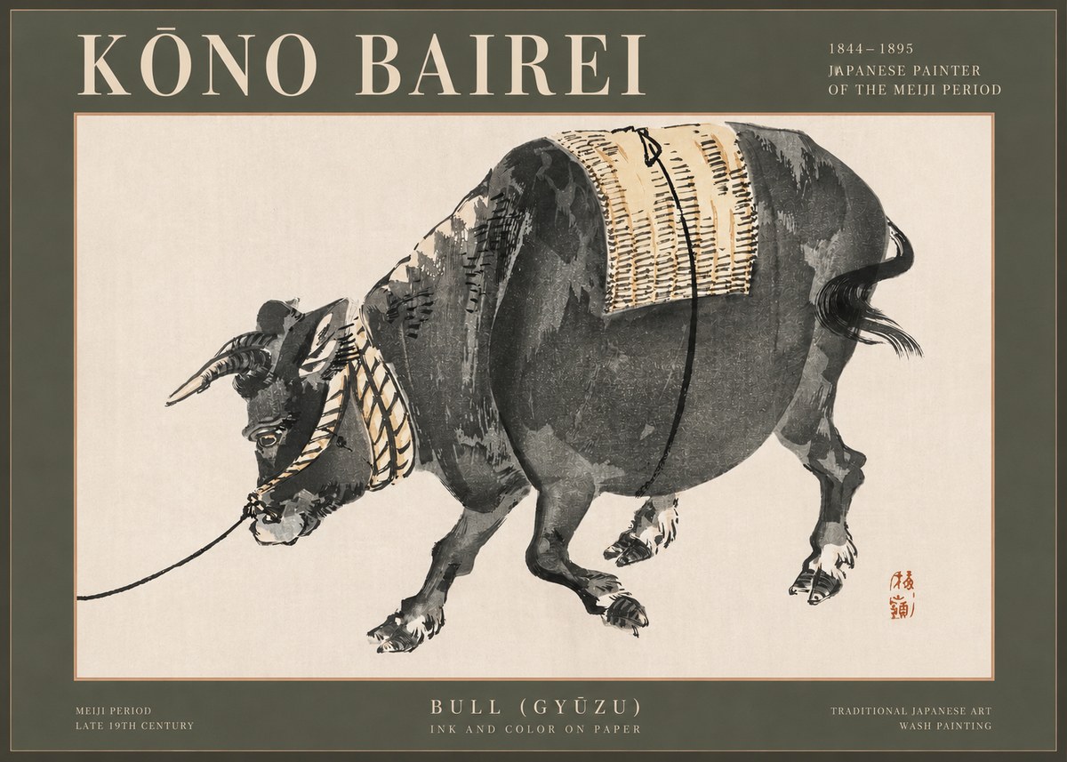 Kōno Bairei Bull (Gyūzu) No2 - Plakat