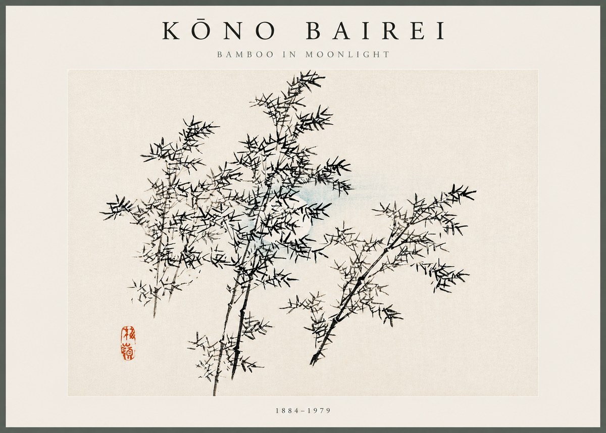 Kōno Bairei Bamboo in Moonlight No5 - Plakat