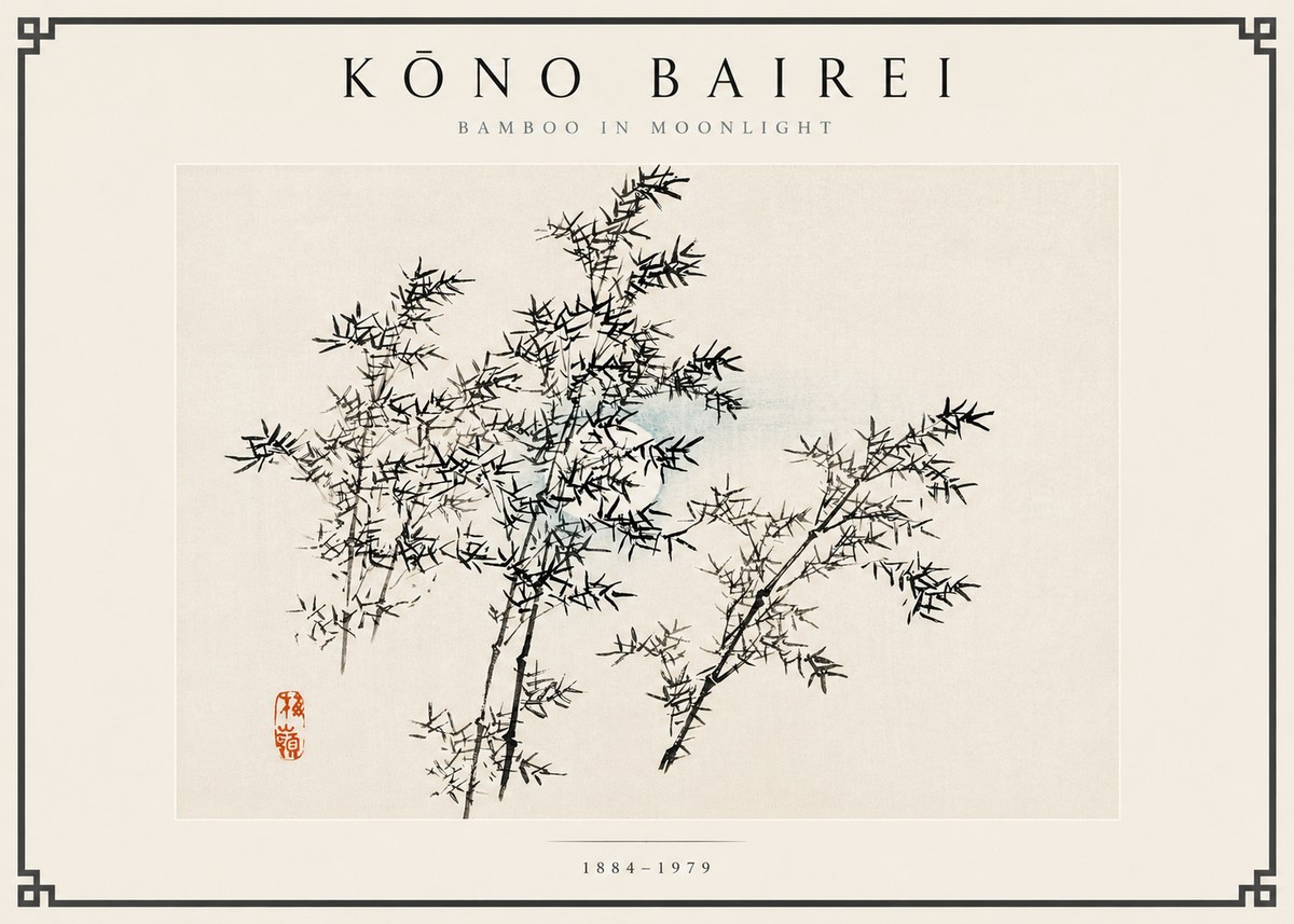Kōno Bairei Bamboo in Moonlight No6 - Plakat