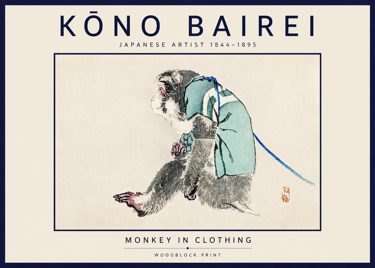 Kōno Bairei Monkey in Clothing No3 - Plakat