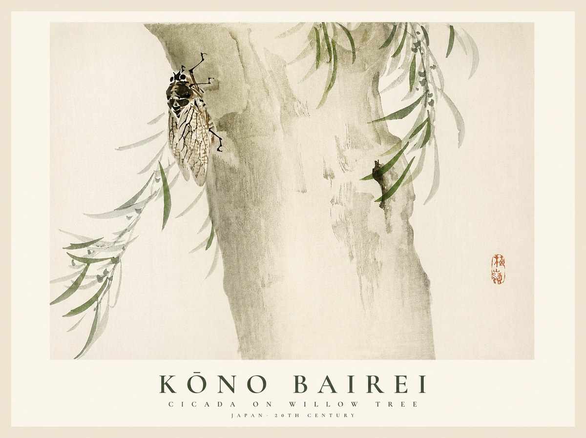 Kōno Bairei Cicada on Willow Tree No1 - Plakat
