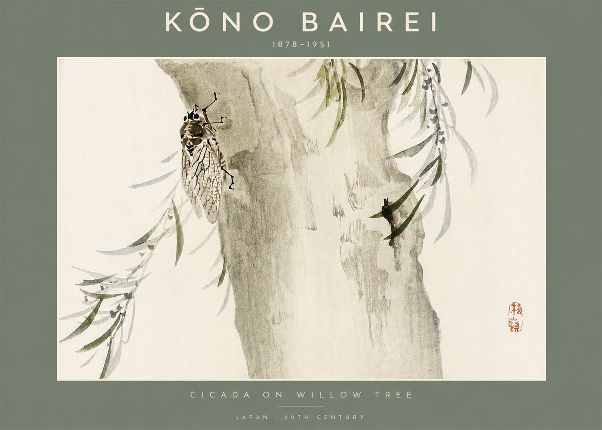 Kōno Bairei Cicada on Willow Tree No2 - Plakat