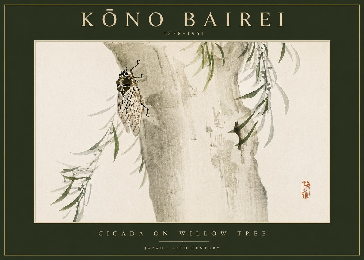 Kōno Bairei Cicada on Willow Tree No6 - Plakat