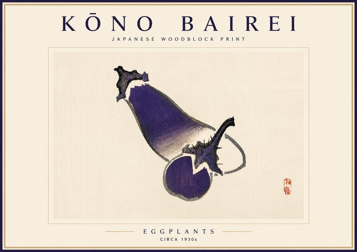 Kōno Bairei Eggplants No4 - Plakat