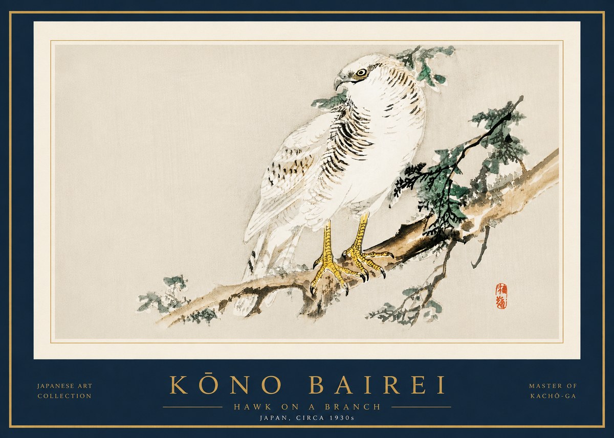 Kōno Bairei Hawk on a Branch No5 - Plakat