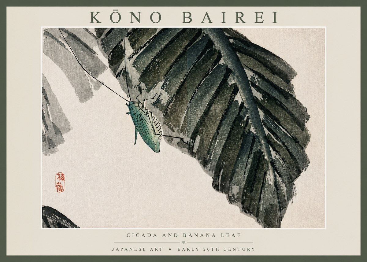 Kōno Bairei Cicada and Banana Leaf No2 - Plakat