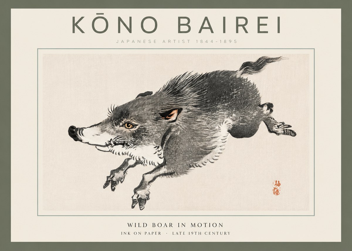 Kōno Bairei Wild Boar in Motion No2 - Plakat