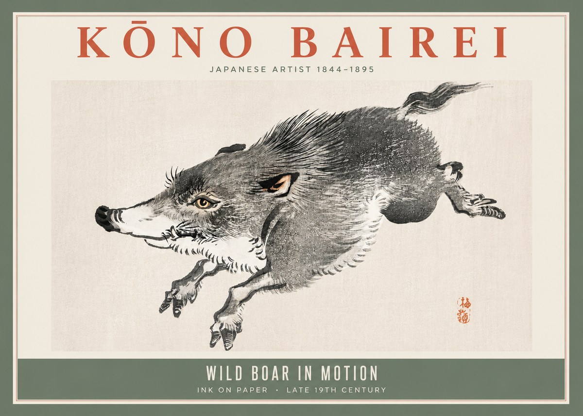 Kōno Bairei Wild Boar in Motion No5 - Plakat