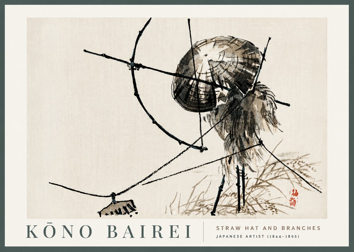 Kōno Bairei Straw Hat and Branches No2 - Plakat