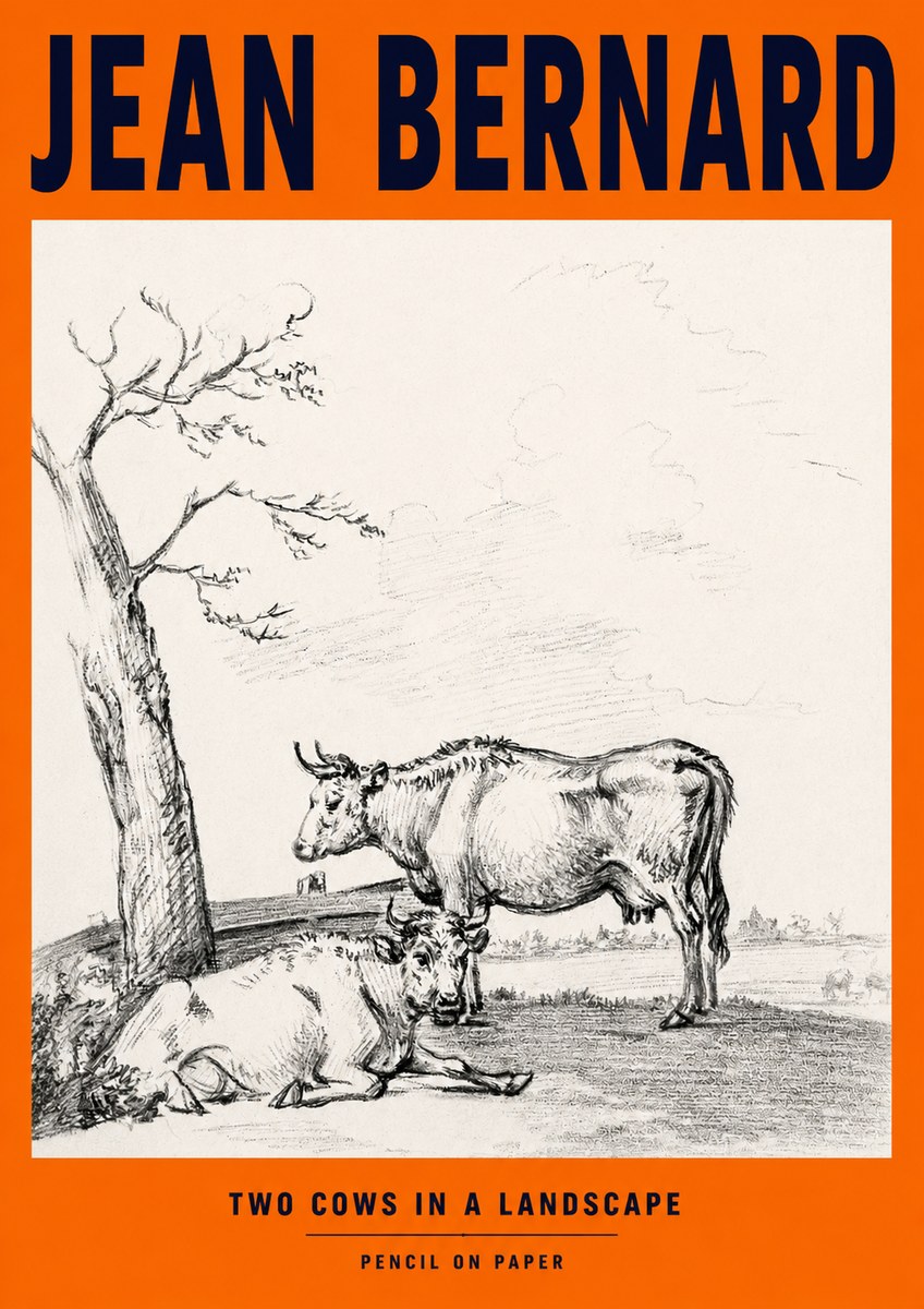 Jean Bernard Two Cows in a Landscape No2 - Plakat